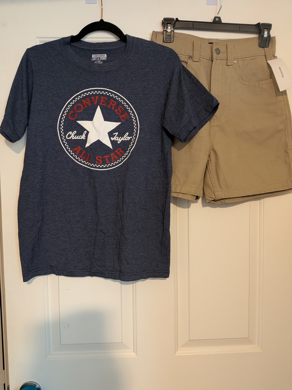 Bundle) Convers  Navy All Star Graphic Tee And Dickies Tan Cargo Work Shorts